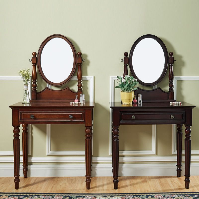 Oak Vanity Set Make-up 15.74" Wide Vanity with Drawer and Mirror