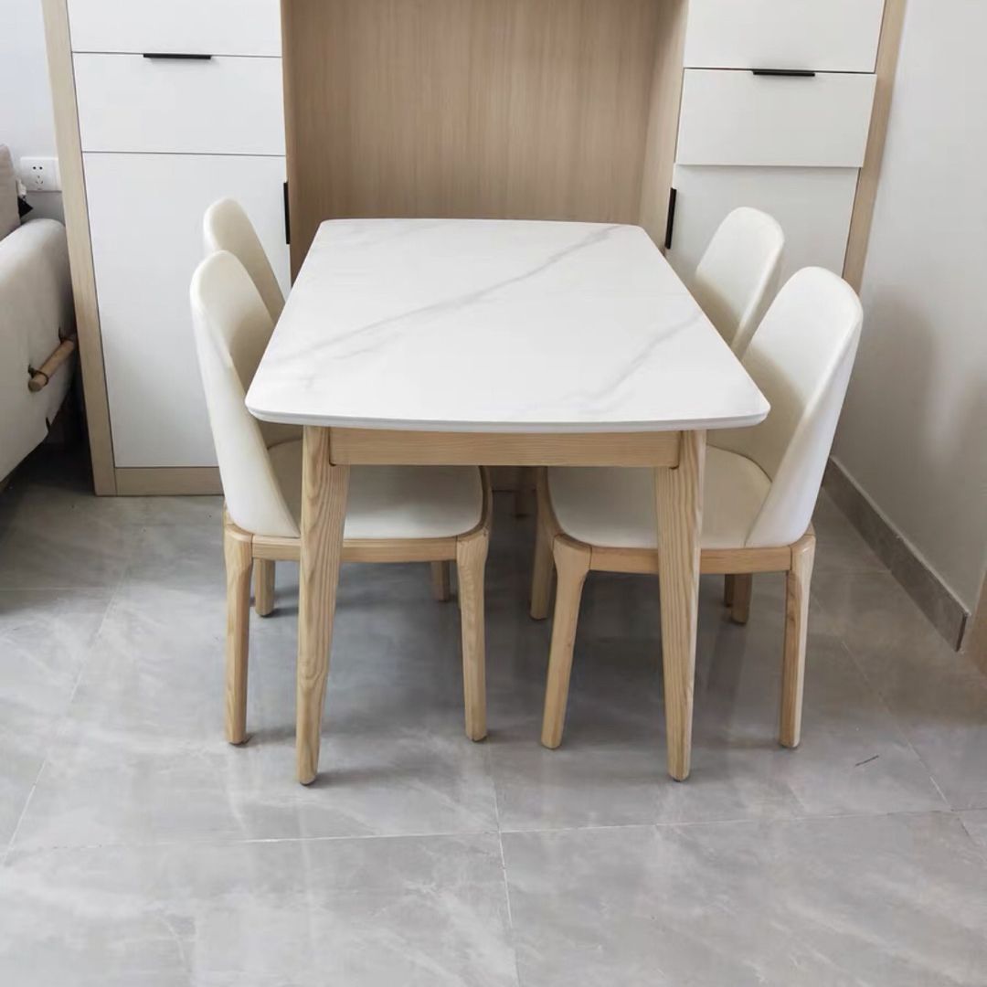 Standard Sintered Stone Top Dining Set with Light Brown Solid Wood Legs for Dining Furniture