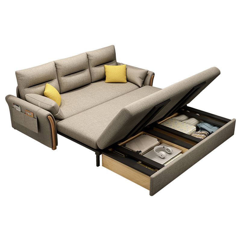 Contemporary Cotton Blend Convertible Flared Arm Couch Bed with Pillows