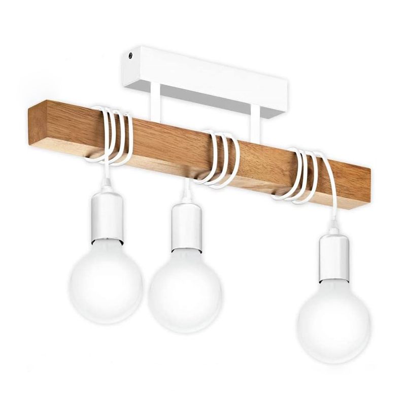 3-Light Bare Bulb Ceiling Fixture Industrial Wooden Semi Flush Mount Light for Kitchen