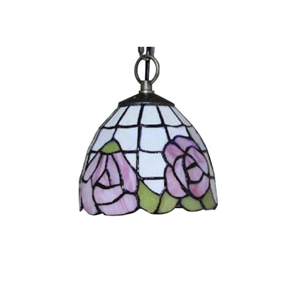 Pink-White/Green-pink Handcrafted Art Glass Domed Ceiling Light Tiffany 1 Bulb Hanging Light Kit with Adjustable Metal Chain