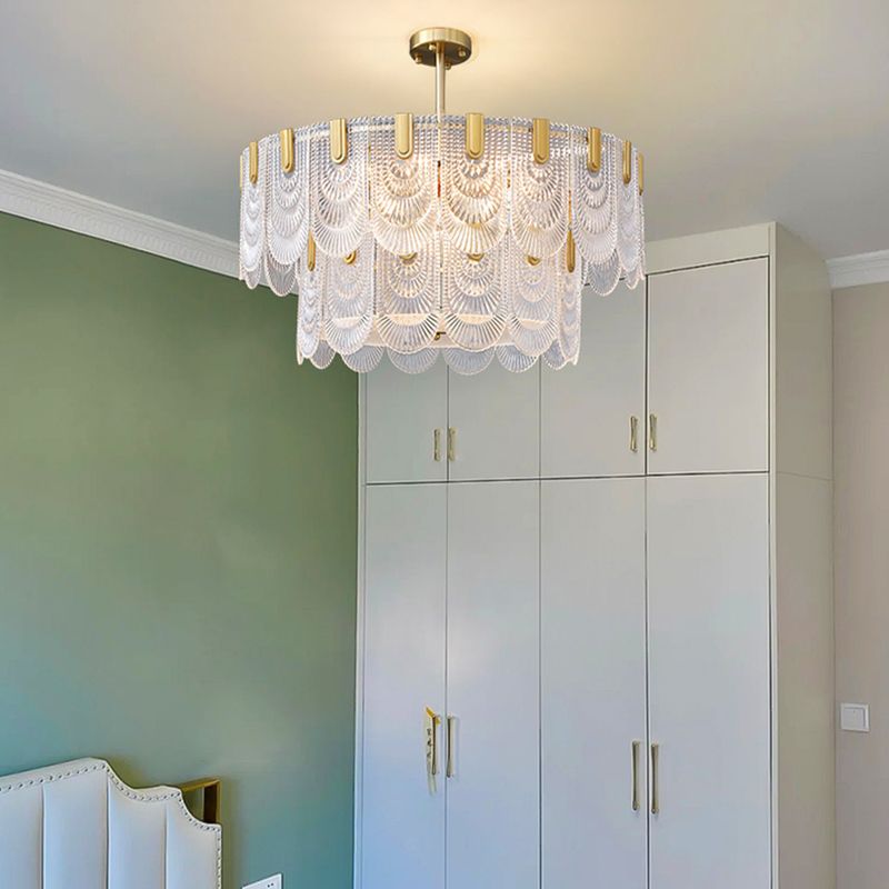 Gold Modern Metal Ceiling Light Geometric Shape Island Lamp with Glass Shade for Bedroom