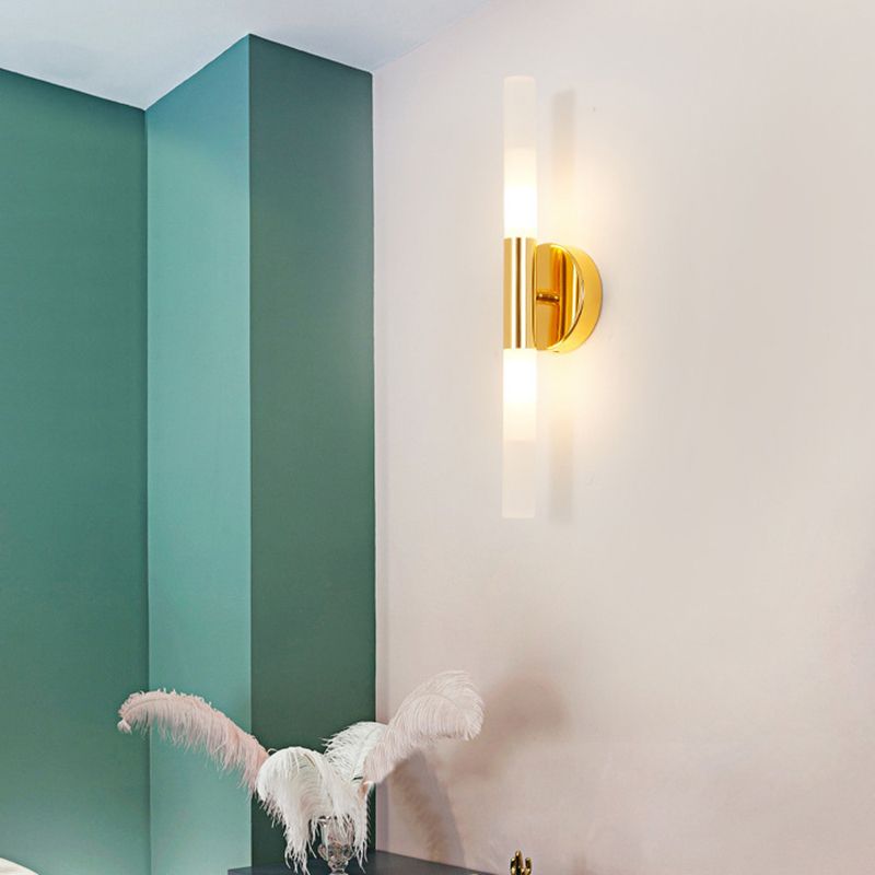 Cylinder Shape Vanity Lamp Modern Style Glass 2 Lights Bath Light in Black/Gold