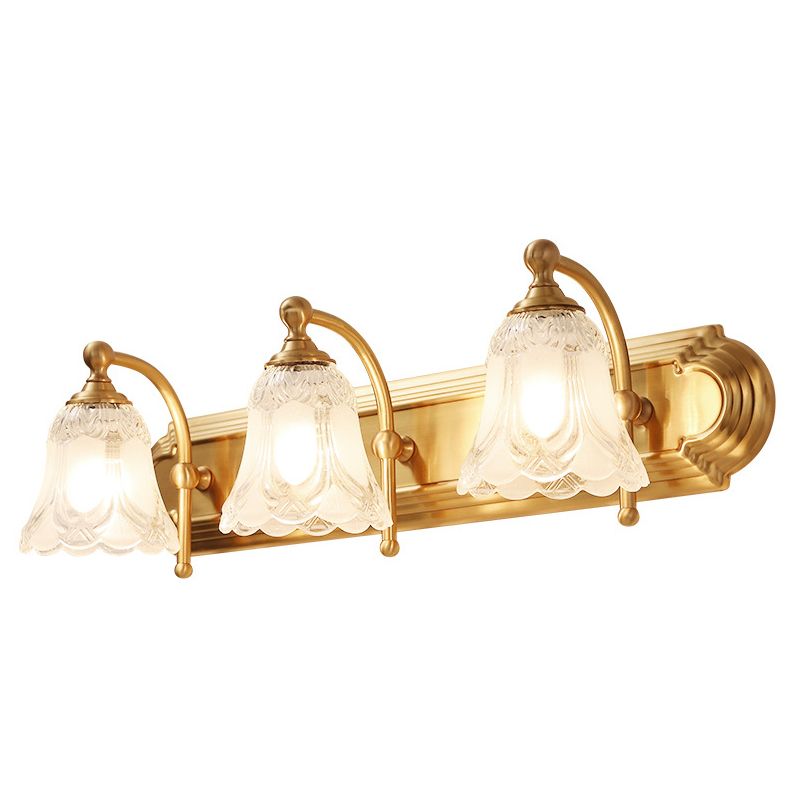 Bathroom Decoration Wall Light Sconce Brass Armed Wall Mounted Mirror Front in Ribbed Glass Shade