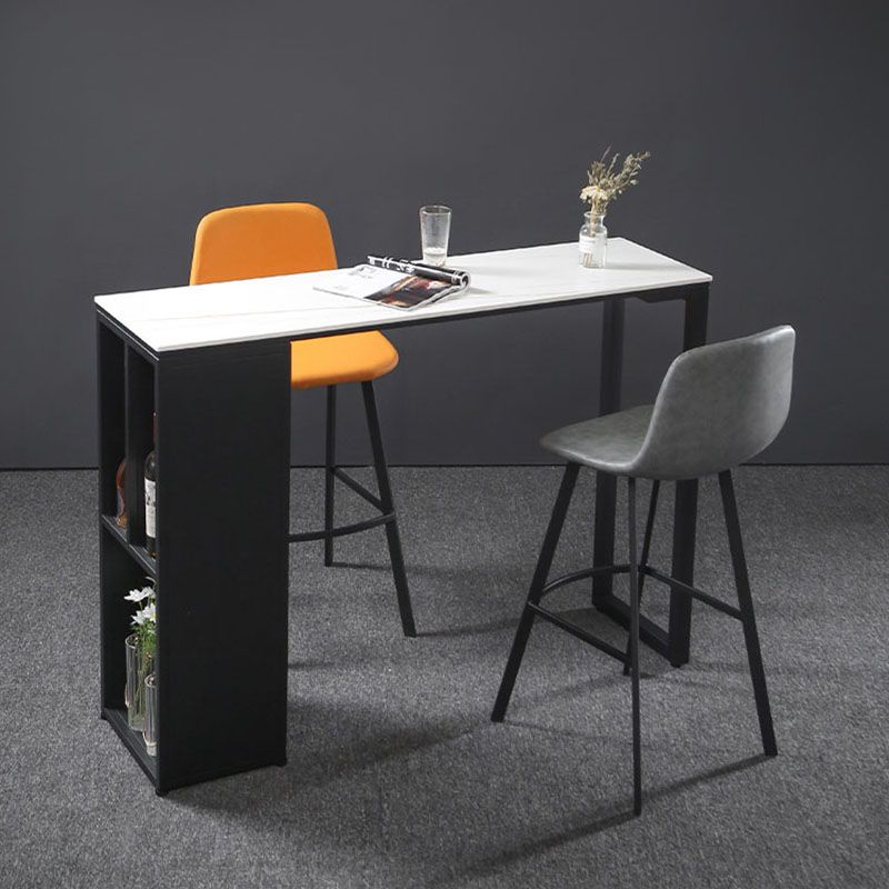 Mesa de barra de hierro negro industrial Faux Marble Top Rectangular Indoor 41.3 "H Mesa Bistro