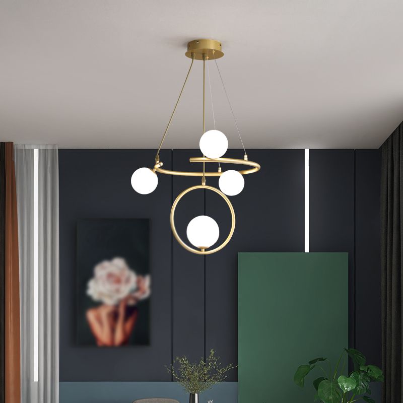 Glass Globe Pendant Light in Modern Creative Style Lacquered Iron Chandelier for Dining Room