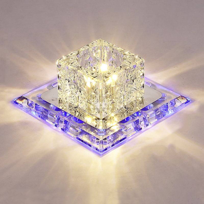 Plafonnier carré de style contemporain, plafonnier en cristal avec trou de 2 à 3.5 pouces de diamètre