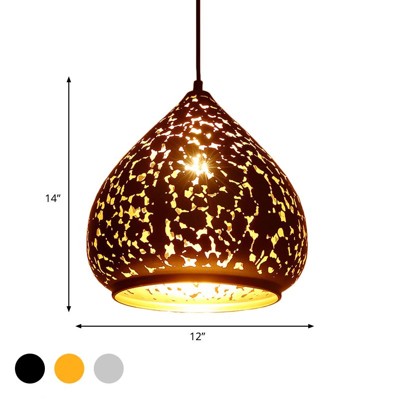 Arab Carved Pendant Light Metal 1 Bulb Suspended Lighting Fixture in Silver/Bronze/Brass for Bedroom