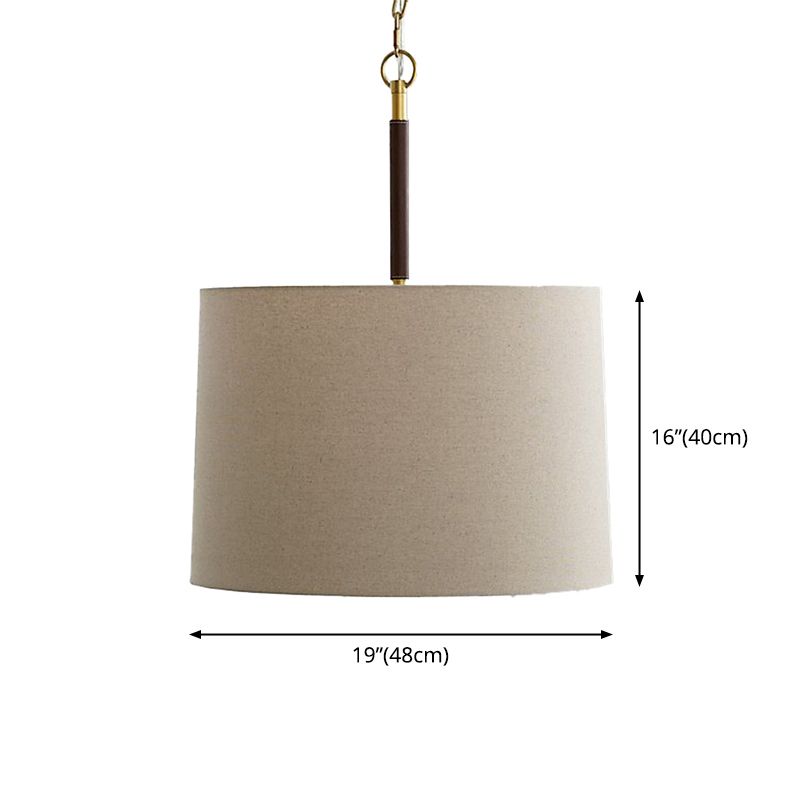 3 Lights Cylinder Modern Chandelier With White Fabric Shade And Adjustable Chain