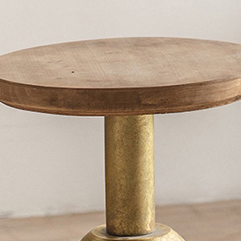 French Country Wood Round Top Side Table Iron Pedestal End Table