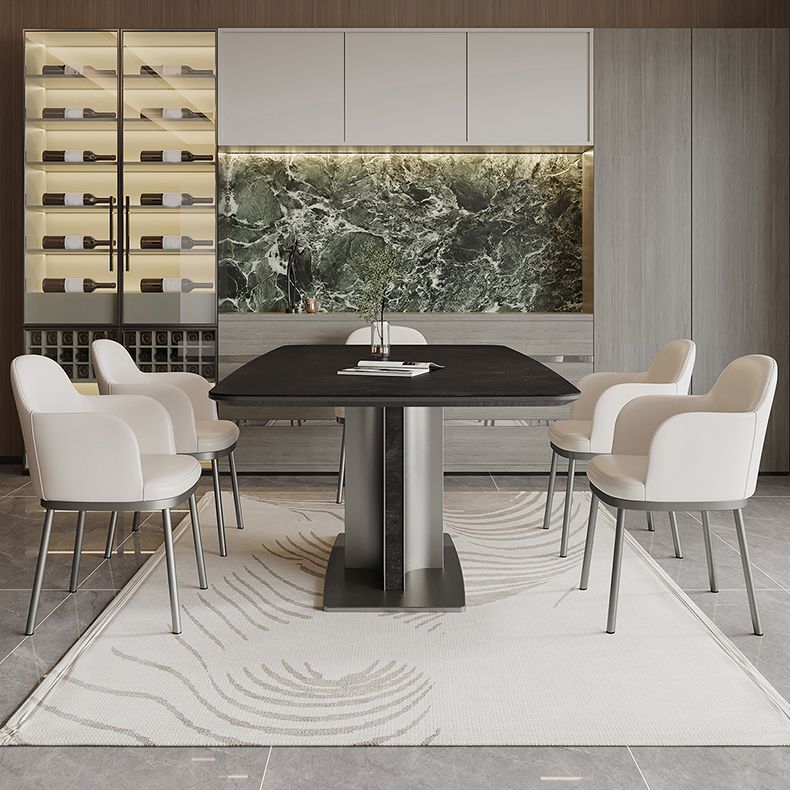 Black Stone Dining Table Set 1/4/5/7 Pcs Indoor Dinette Set with Leather Chairs