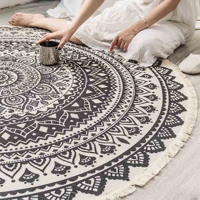 Exotic Bohemian Rug Light-Color Mandala Carpet Pet Friendly Washable Area Rug for Living Room