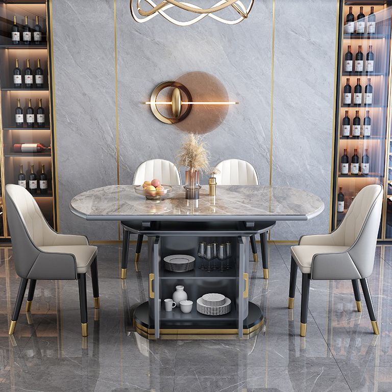 Round Stone Dining Table Traditional Luxury Extendable Dining Table with Pedestal Base