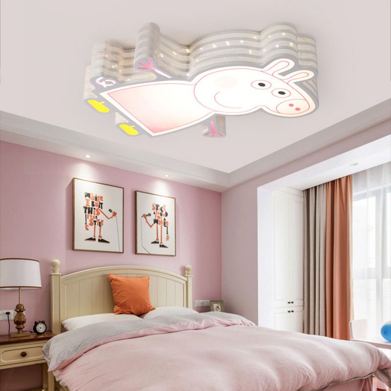 Kid Bedroom Pig Shape Flush Mount Ceiling Light Acrylic Cartoon White Ceiling Lamp