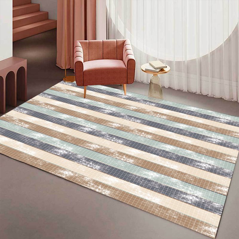 Simple Modern Rug in Green and Yellow Stripes Pattern Rug Polyester Stain-Resistant Carpet for Home Decoration