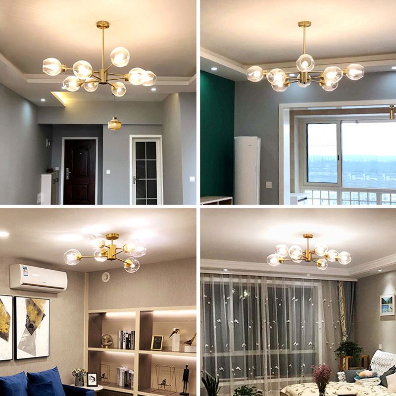 Luz de colgante de oro de vidrio en la lámpara de lámpara de cobre de estilo de lujo moderno para espacios interiores