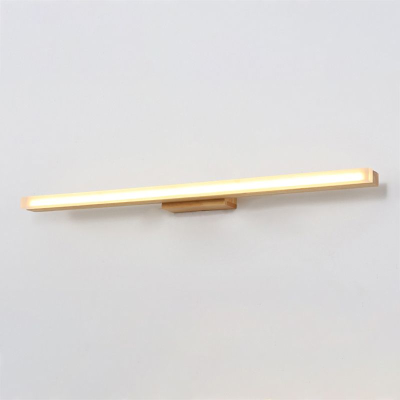 Wood Linear Shade Wall Sconce Modern 1 Light Mirror Wall Lighting Fixtures in Brown