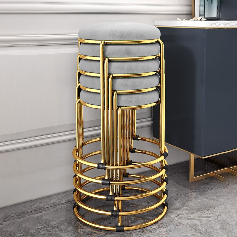 Ottoman Round Glam Pure Color Velvet Tear Resistant Standard Ottoman