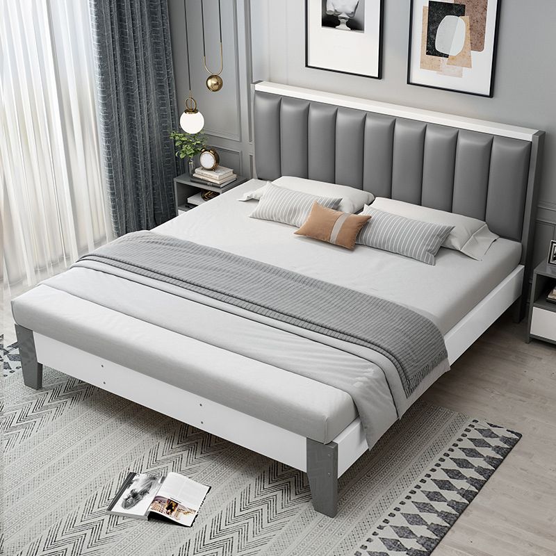 Modern Panel Wood Standard Bed with Rectangular Headboard for Bedroom