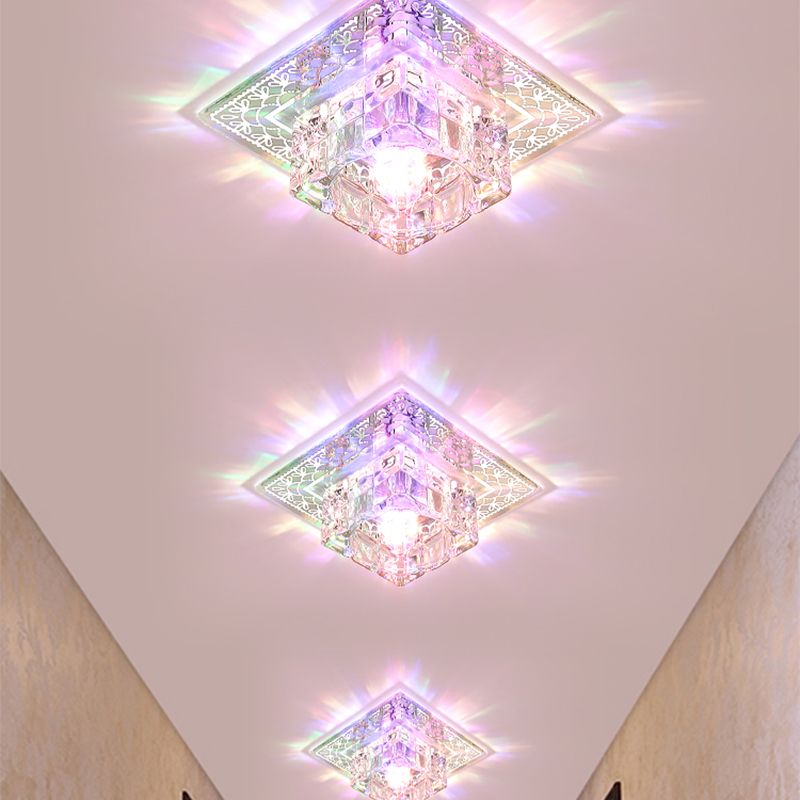 Luz cuadrada de cristal transparente empotrada estilo moderno LED cromado cerca de la luz de techo para porche