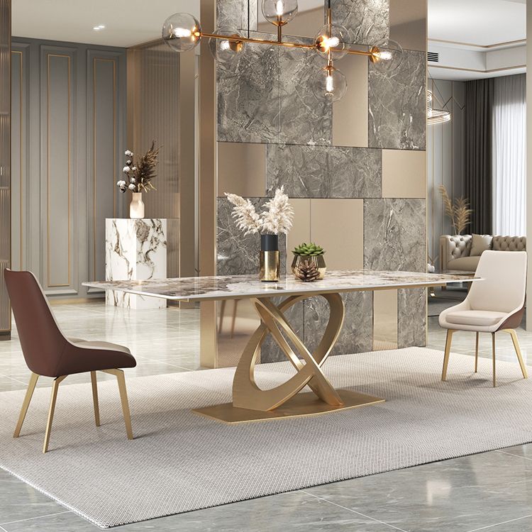 Glam Style Sintered Stone Top Metal Base Dining Table with Chairs