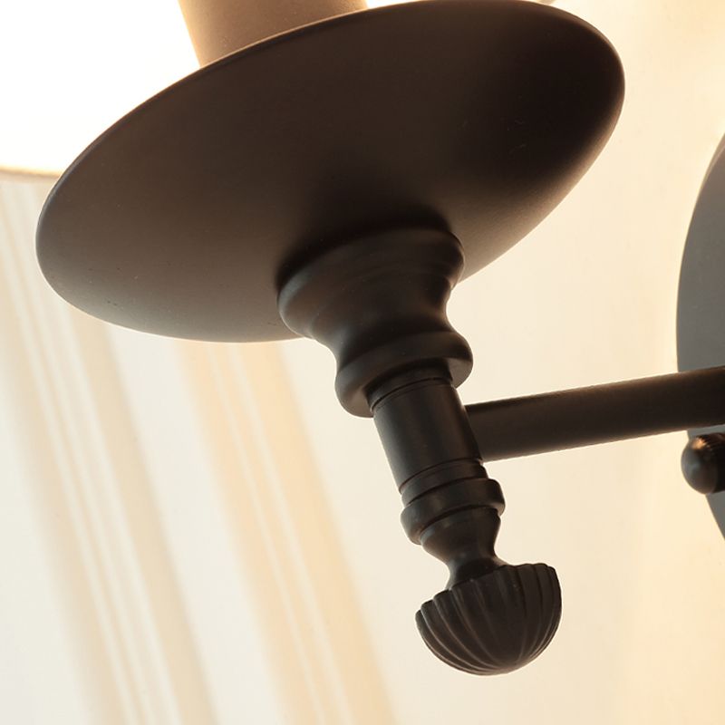 1 Head Wall Lamp Simplicity Candelabra Metal Wall Light Fixture with Bucket Fabric Shade in White