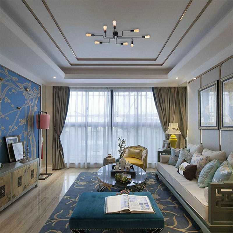 Sputnik Design Metal Semi Flush Mount Ceiling Fixture Industrial Living Room and Kitchen Semi Flush Light Fixtures