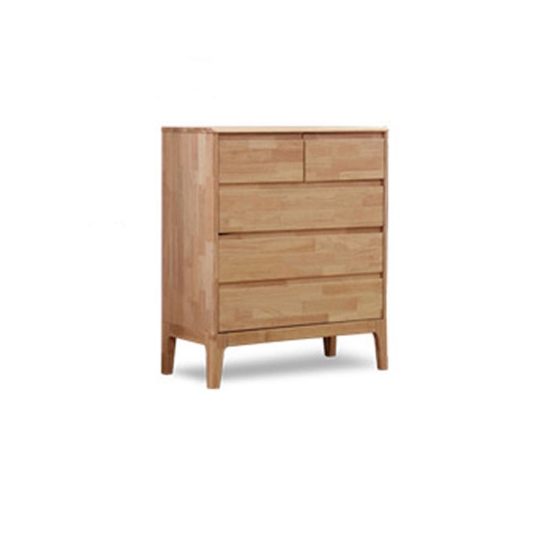 Modern Natural Rectangle Accent Chest with Drawers in Rubberwood