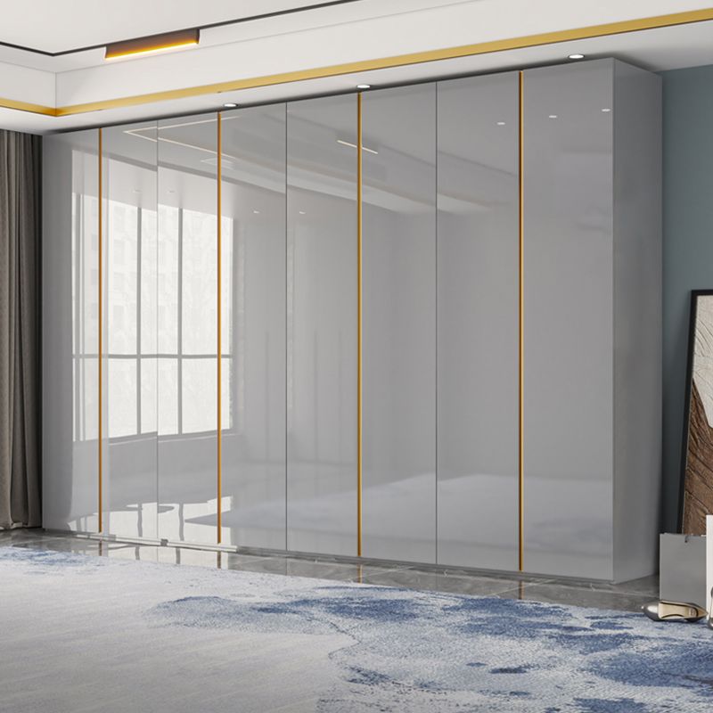 High Gloss Grey Storage Cabinet Modern Cabinet with Hinged Doors