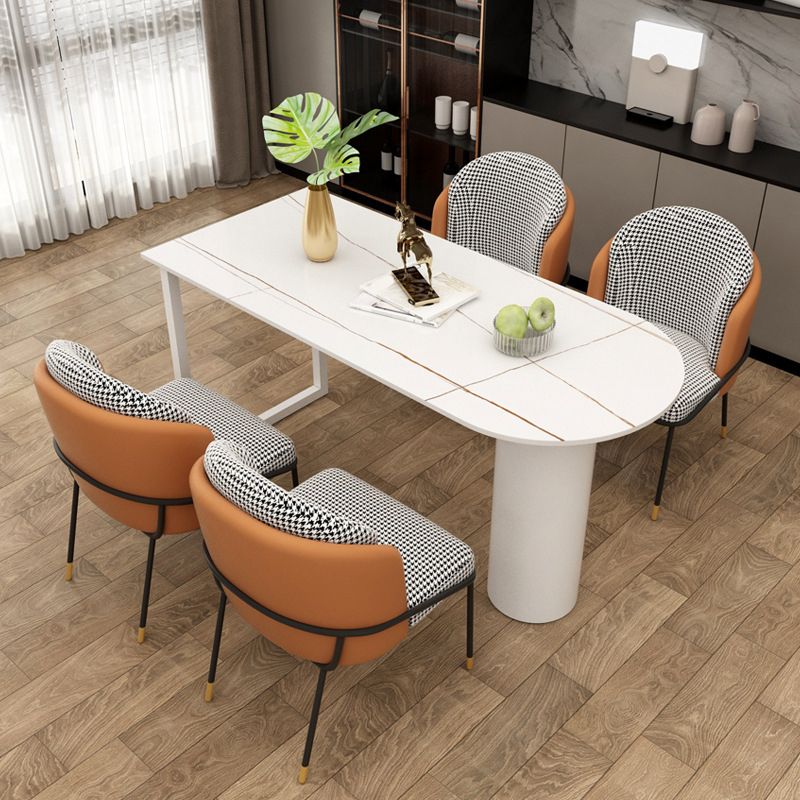 Contemporary Sintered Stone Dining Table Metal Dining Table with Double Pedestal Base