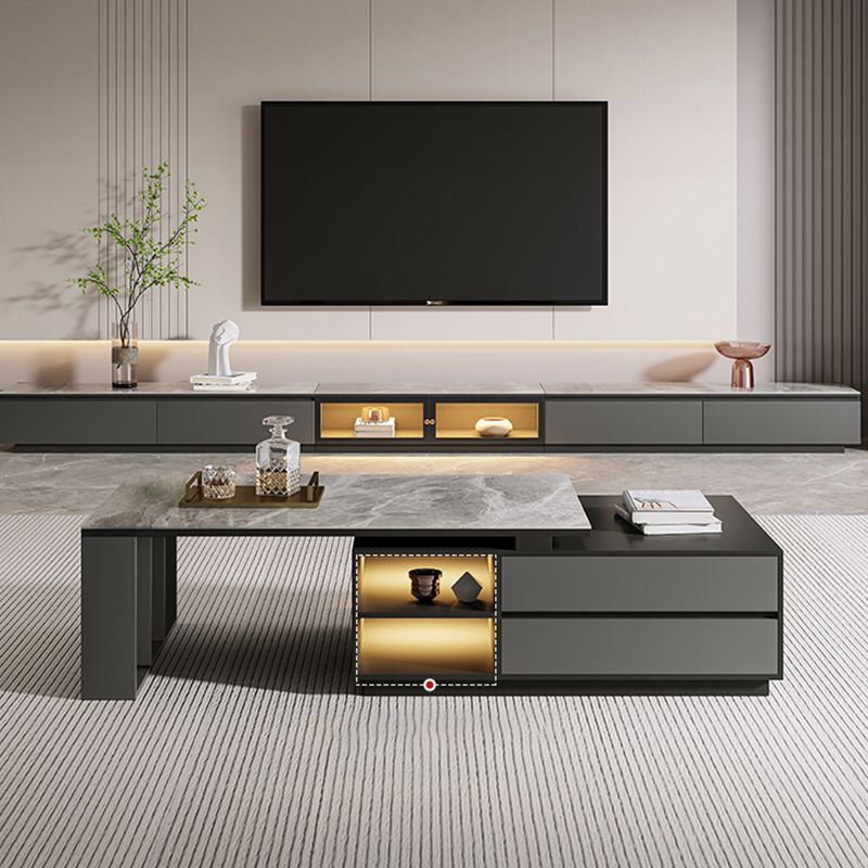 Rectangle Cocktail Table Stone Glam 1 Coffee Table with Storage