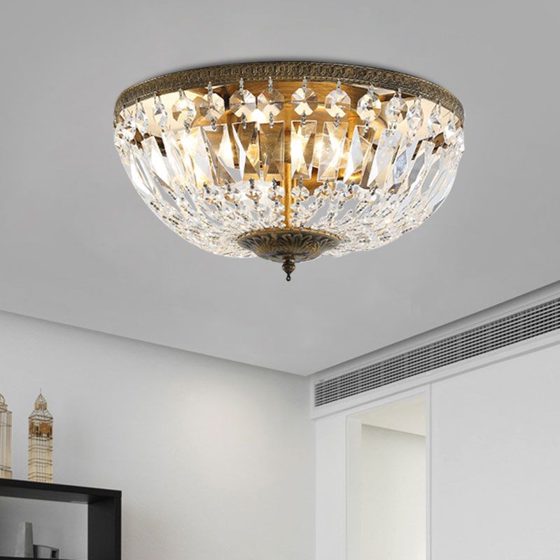 Dome Crystal Flush Mount Ceiling Fixture Glam Flushmount Light in Antique Bronze Finish