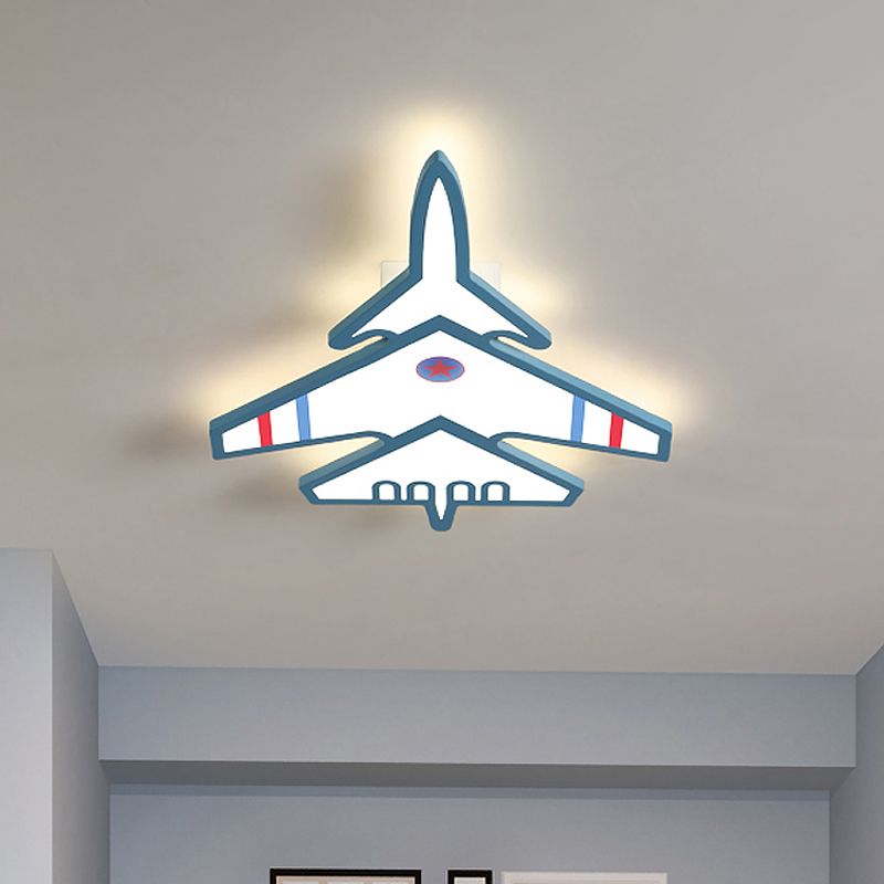 Avión de dibujos animados Iluminación de montaje Iluminación de LED acrílico Lámpara de techo de color rojo en blanco/azul