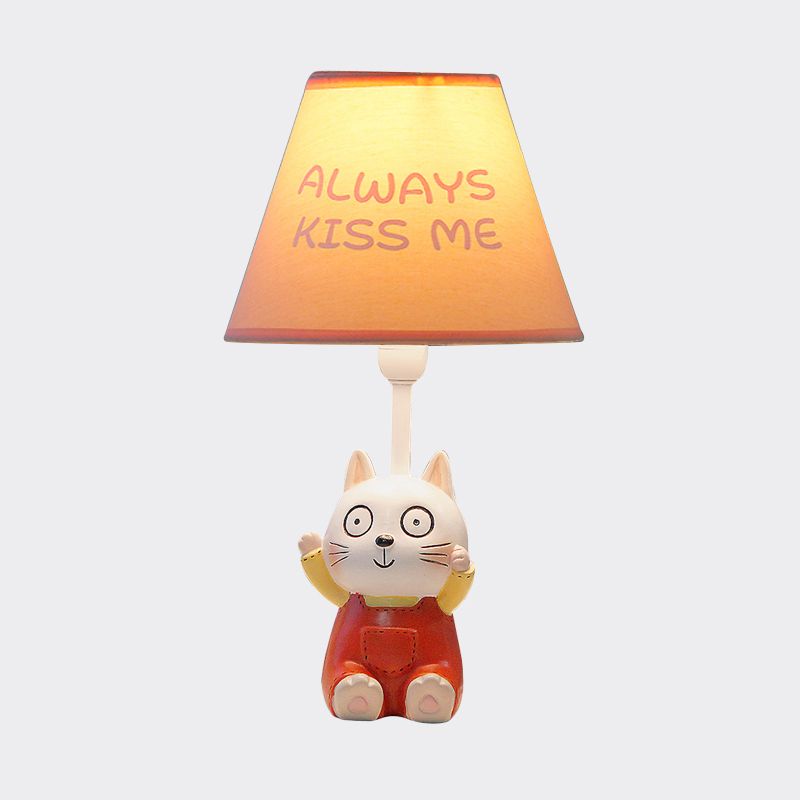 Cat Study Room Reading Lamp Resin 1 Head Cartoon Task Lighting in Red/Blue with Letter/Spots Shade