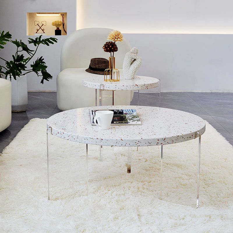 Contemporary Round Terrazzo Cocktail Table Metal/Acrylic 3 Legs Coffee Table
