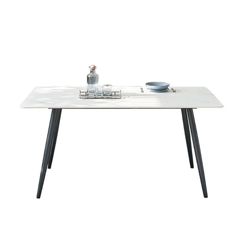 Stone Top Dining Table Rectangle Dining Table with Wood Steel Base in Black