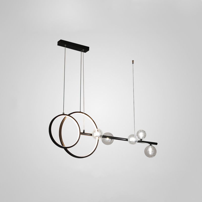 Modern Linear and Ring LED Pendant Light Metal Dining Room Hanging Island Light with Clear Glass Shade