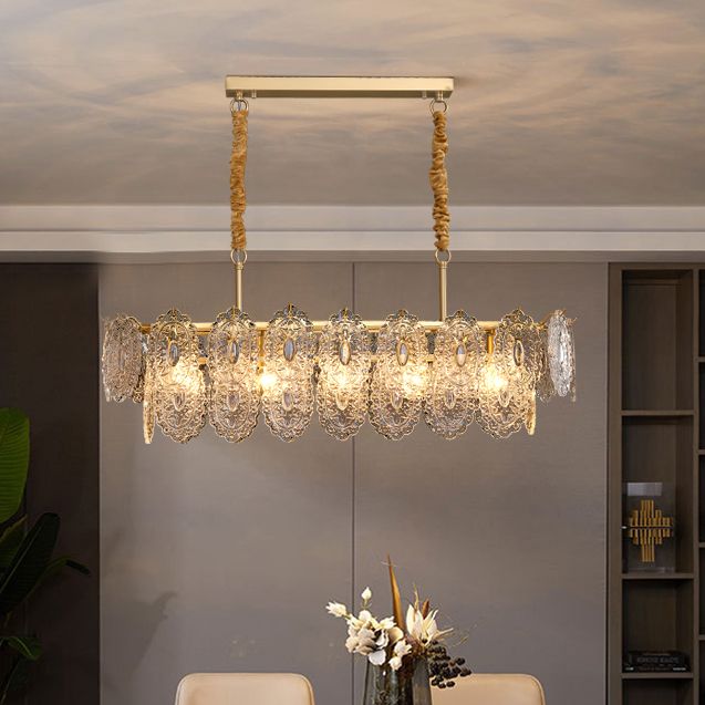 Ideas de iluminación de isla rectangular de estilo contemporáneo luces de isla de vidrio