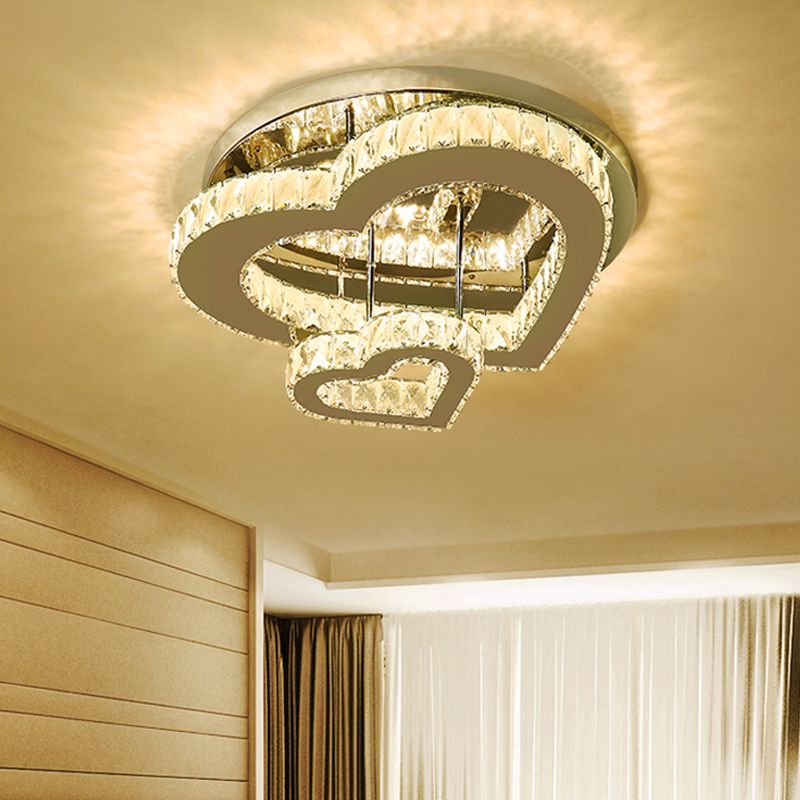 Heart Shaped Flush Light Fixture Minimalist Clear Crystal LED Close to Ceiling Lighting for Bedroom