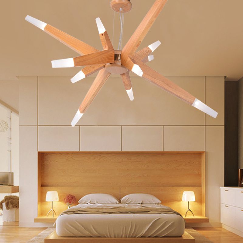 Bürge geformte Kronleuchterbeleuchtung nordisches Holz 12-Kopf-Schlafzimmer hängende Leuchte