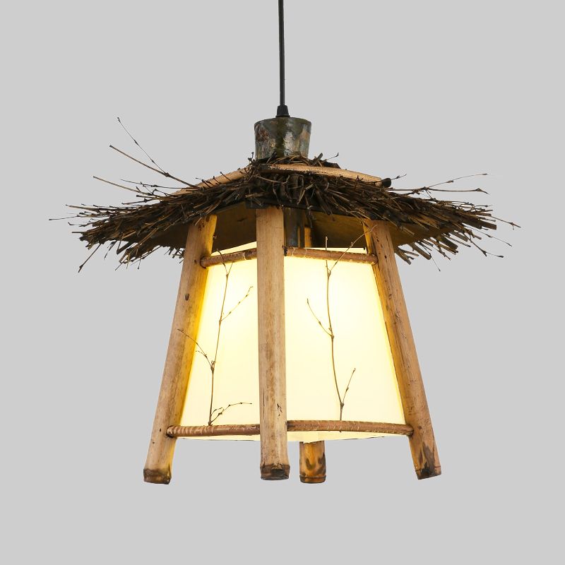 1 Bulb Tapered Pendant Light Japanese Wood Suspended Lighting Fixture in Beige for Restaurant