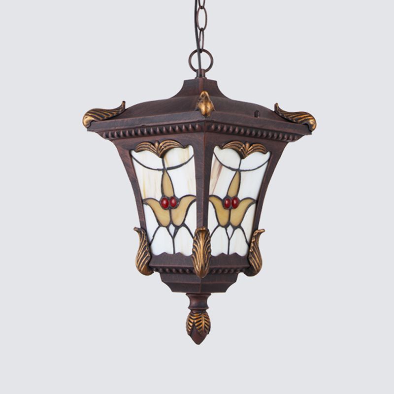 Metallrost/Bronze Anhänger Lampe Laternen 1-Kopf-Traditionelle Deckenhänge mit Blütenmuster für Balkon
