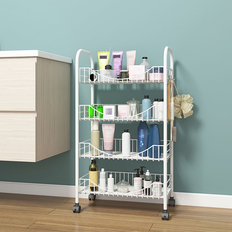 Modern Style Steel Bookcase with Wheels Open Bookshelf for Living Room