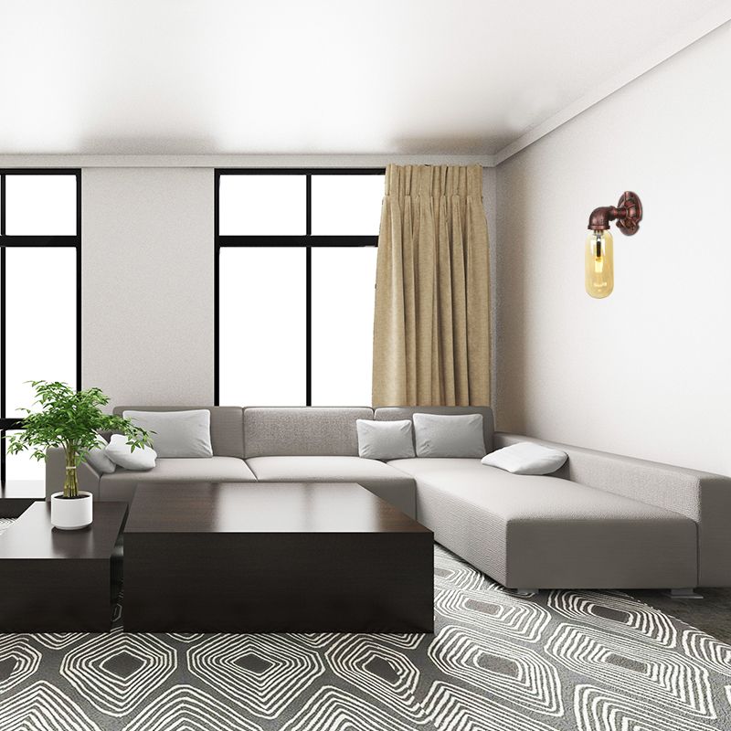 Weathered Copper Capsule Wall Light Rustic Metal 1 Head 9"/10.5"/12" High Bedroom Sconce Lamp with Pipe Design