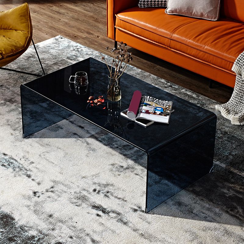 Contemporary Glass Sled Coffee Table Rectangle Cocktail Table