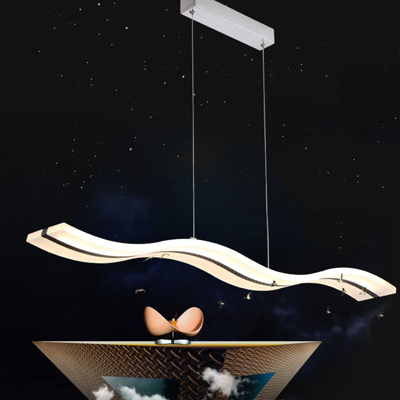 Acrylic White Linear LED Island Light in Modern Style Wrought Iron Pendant Light for Dining Room