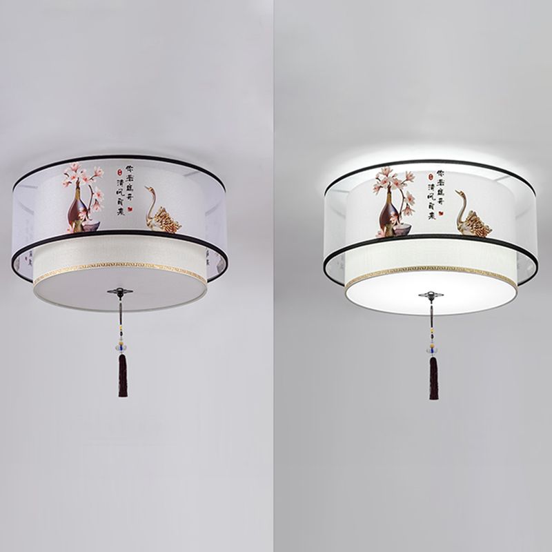 Traditional Style Drum Flush Mount Ceiling Light Fabric Flush Mount Lighting Fixture