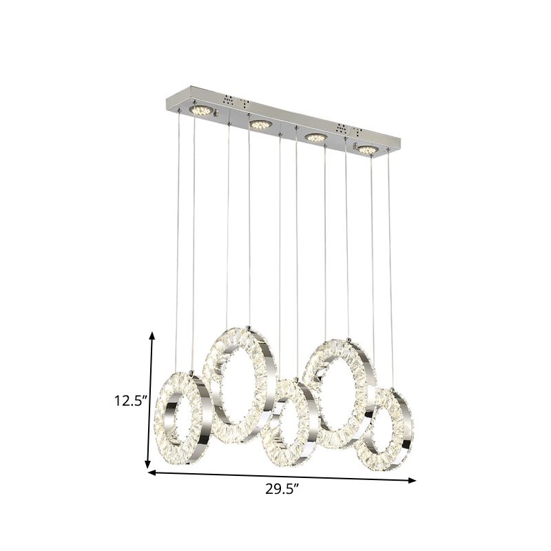Hoop Crystal Multi Pendant Light Minimalistisch LED Chrome hangende plafondlamp in wit/warm licht
