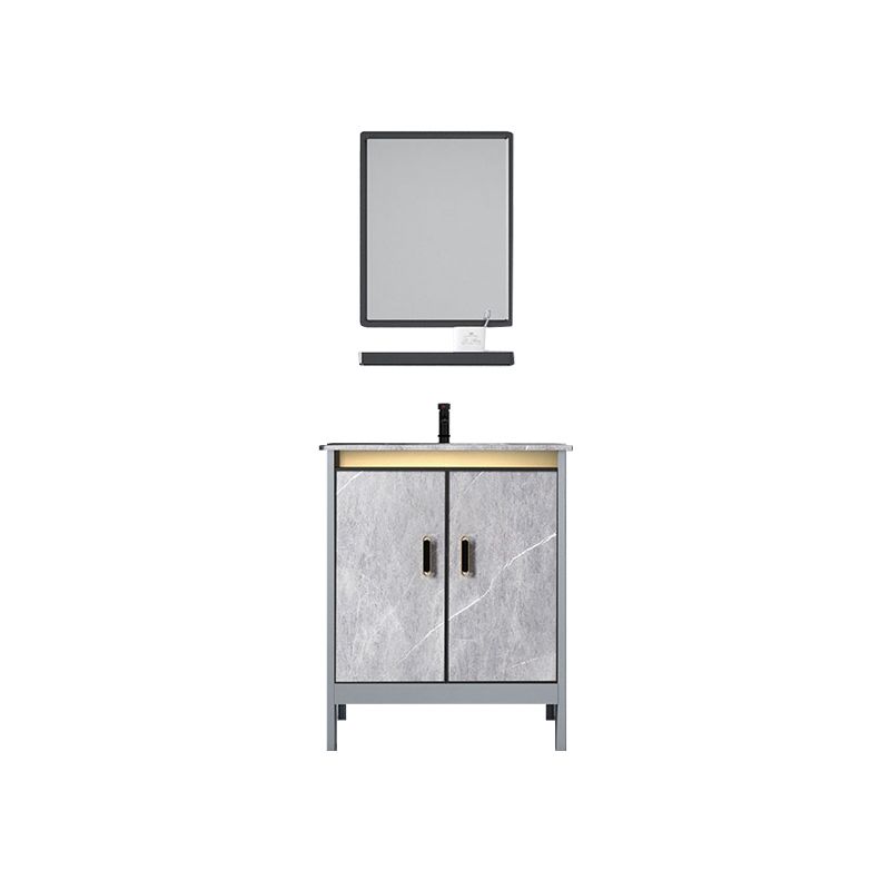Contemporary Sink Cabinet Freestanding Mirror Cabinet Bathroom Vanity Set in Gray