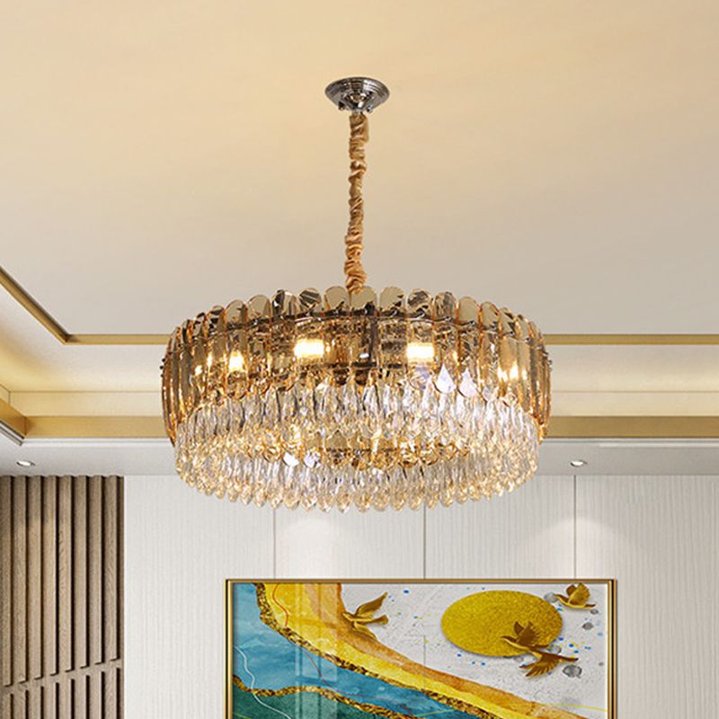 Silver 6/10 Heads Suspension Light Modern Crystal Round Chandelier Luz colgante para dormitorio